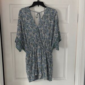 Floral Blue and Green Kimono Romper